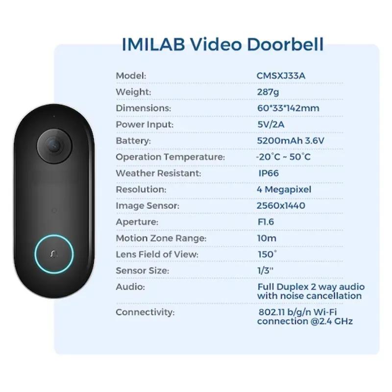 زنگ درب هوشمند شیائومی IMILAB مدل Video Doorbell Set CMSXJ33A image gallery