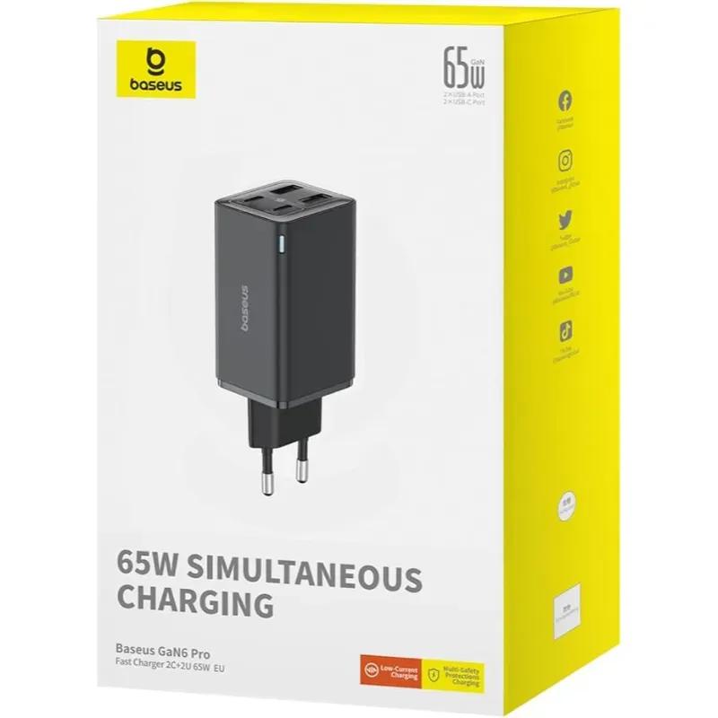 شارژر دیواری فست شارژ بیسوس مدل  GaN6 Pro Fast Charger 2C+2U 100W EU P10162705112-00 توان 100 وات image gallery