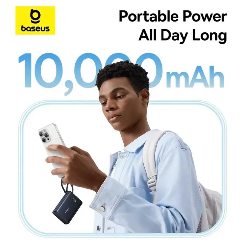 پاوربانک باسئوس مدل Picogo P10076803123 ظرفیت 10000mAh توان 45 وات همراه با کابل متصل image gallery