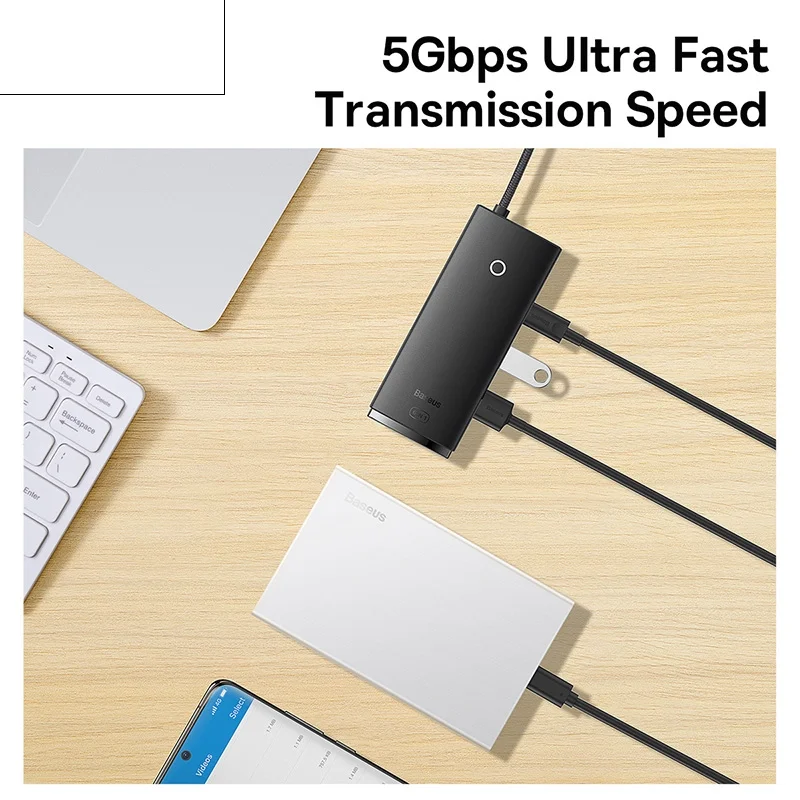 هاب USB-C شش پورت بیسوس مدل Lite Series WKQX050001 - مشکی image gallery