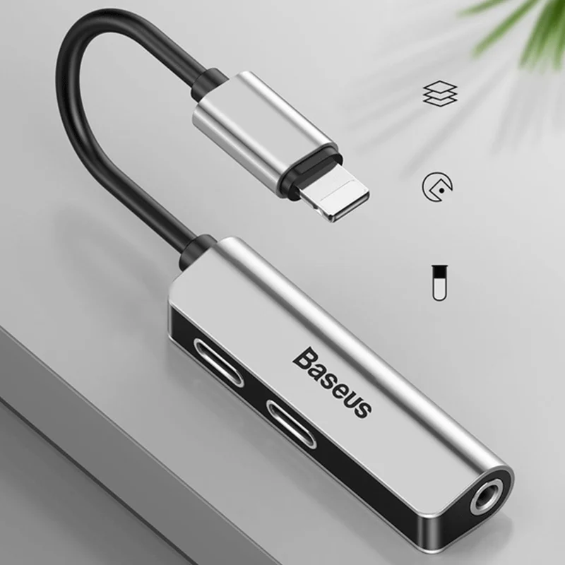 مبدل 1 به 3 لایتنینگ به جک 3.5mm و 2 لایتنینگ بیسوس مدل Baseus L52 - مشکی image gallery