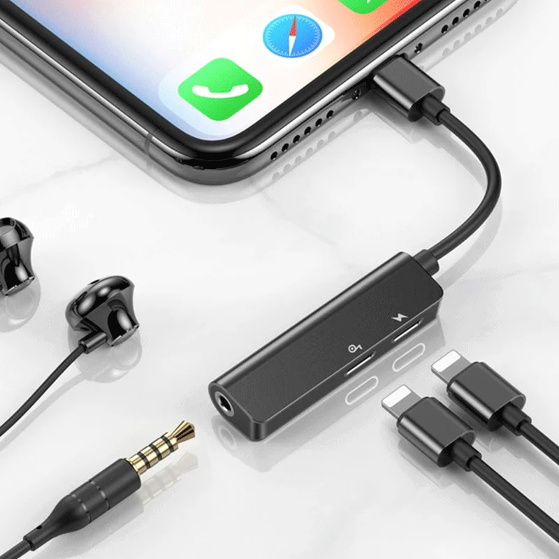مبدل 1 به 3 لایتنینگ به جک 3.5mm و 2 لایتنینگ بیسوس مدل Baseus L52 - مشکی image gallery