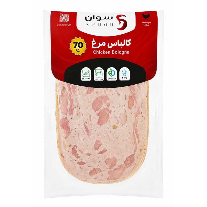 کالباس مرغ 70 درصد سوان وزن 100 گرم (بسته بندی-وکیوم)