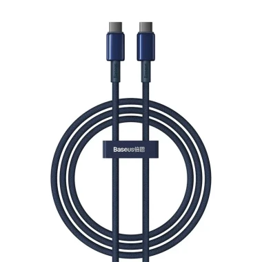 کابل شارژ سریع USB-C به USB-C بیسوس مدل Baseus Tungsten Gold 100W طول 1m - سرمه‌ای